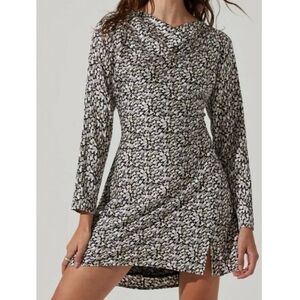 ASTR The Label Printed Satin Cowl Neck Dress Multicolor Small